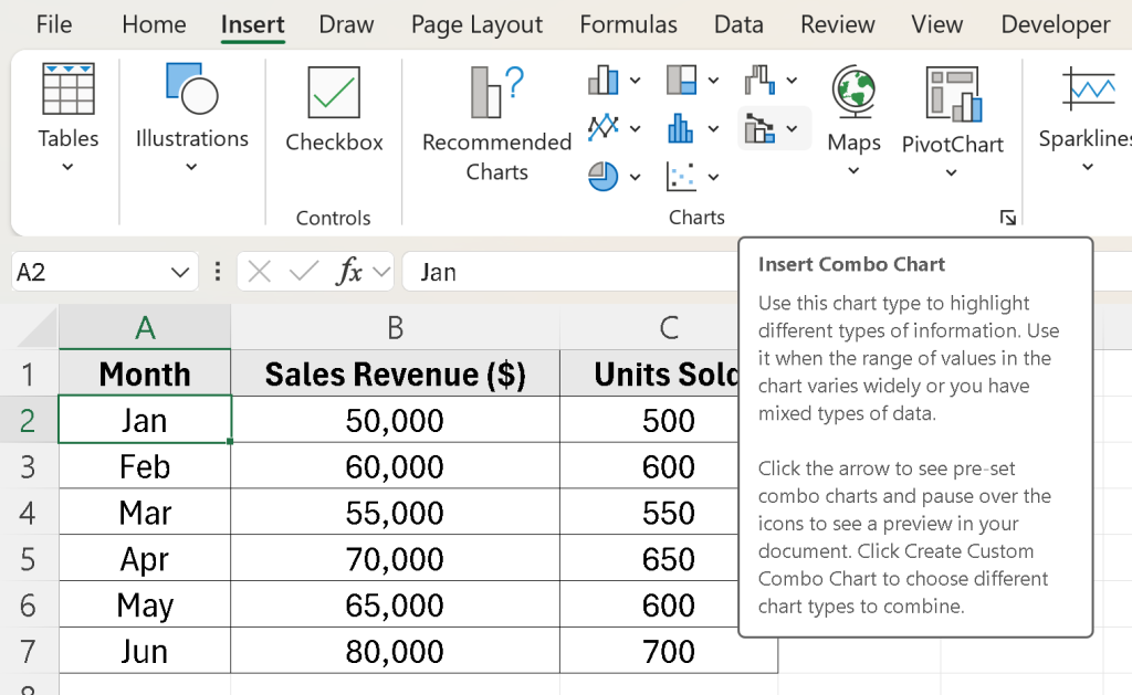 choose combo chart in excel