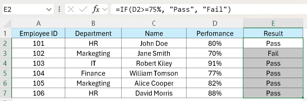 IF function example