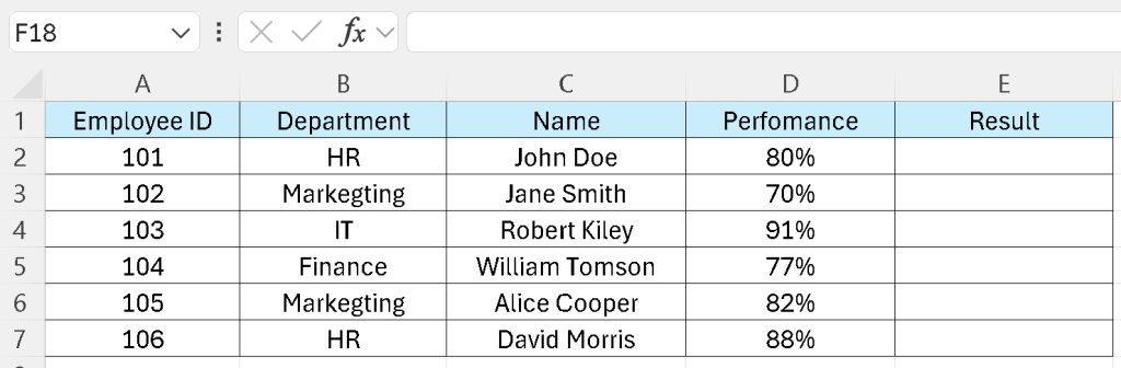 a table for IF function example