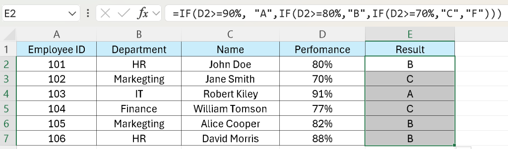 Nested IF function example