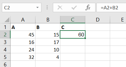 Excel spreadsheet with simple calculations
