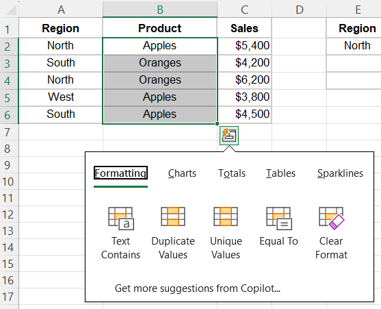 excel tips using quick analysis tool