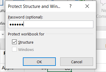 Excel password protection dialog box