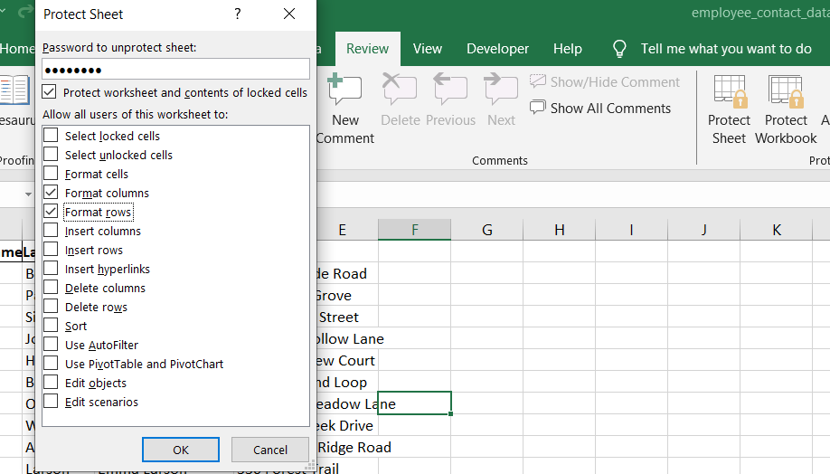 lock a sheet with password